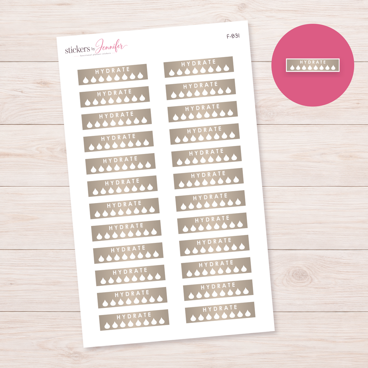 Taupe Hydrate Strip Planner Stickers | F-831