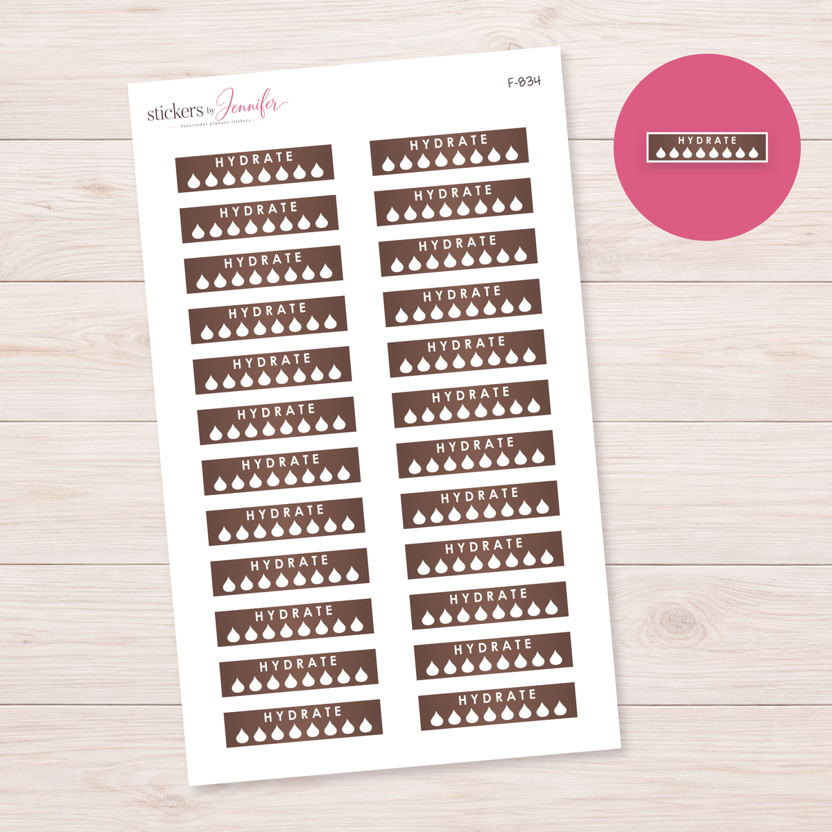 Dark Brown Hydrate Strip Planner Stickers | F-834
