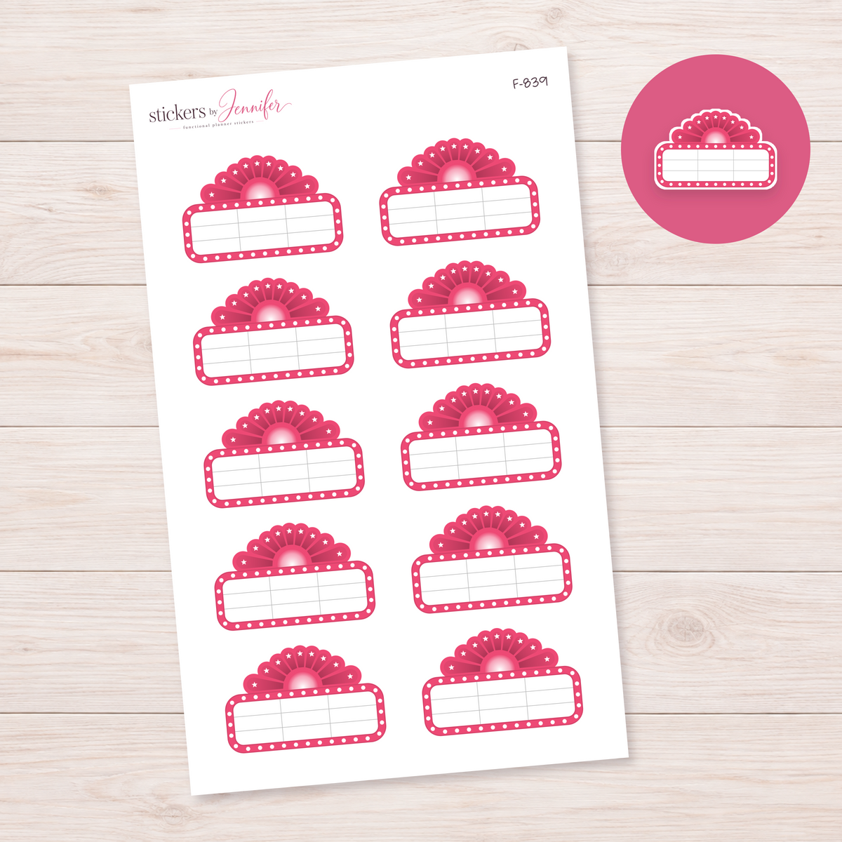 Pink Marquee Planner Label Planner Stickers | F-839