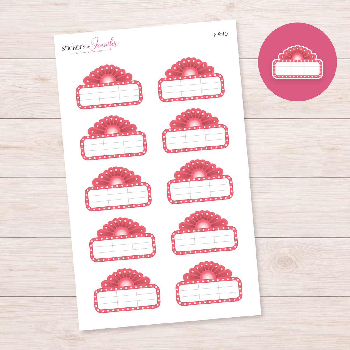 Coral Marquee Planner Label Planner Stickers | F-840