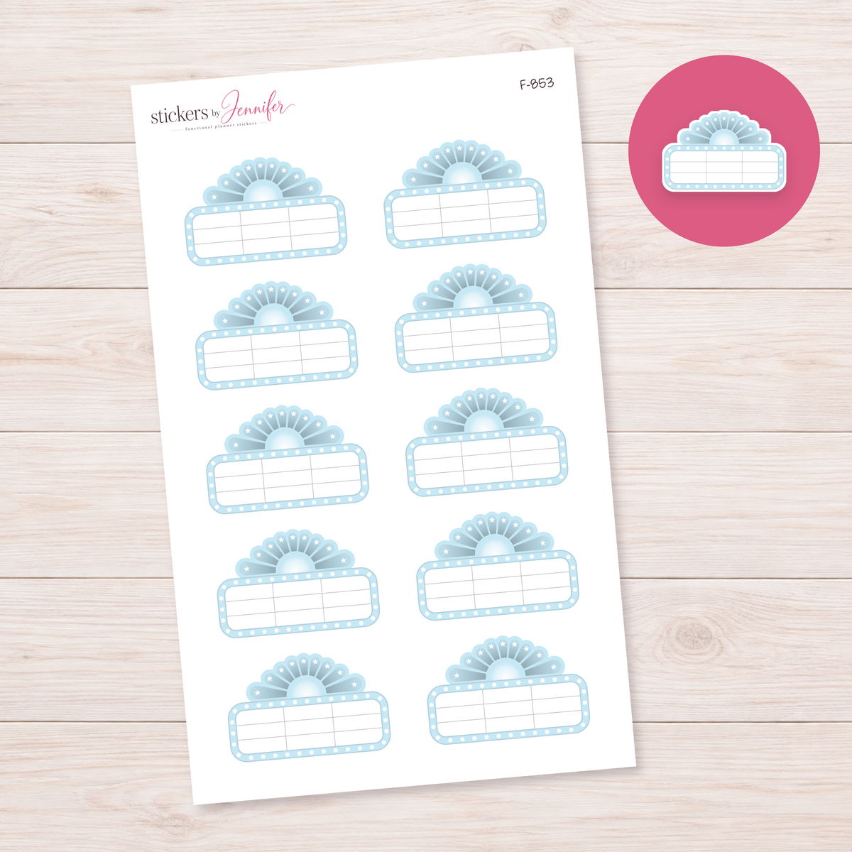 Pale Blue Marquee Planner Label Planner Stickers | F-853
