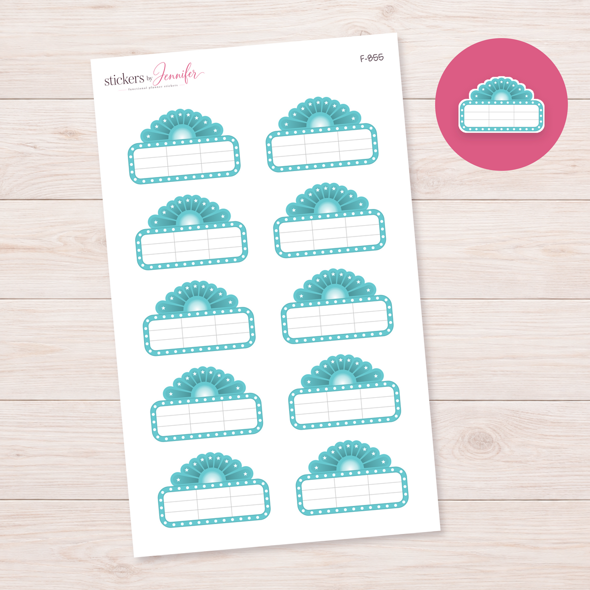 Turquoise Marquee Planner Label Planner Stickers | F-855