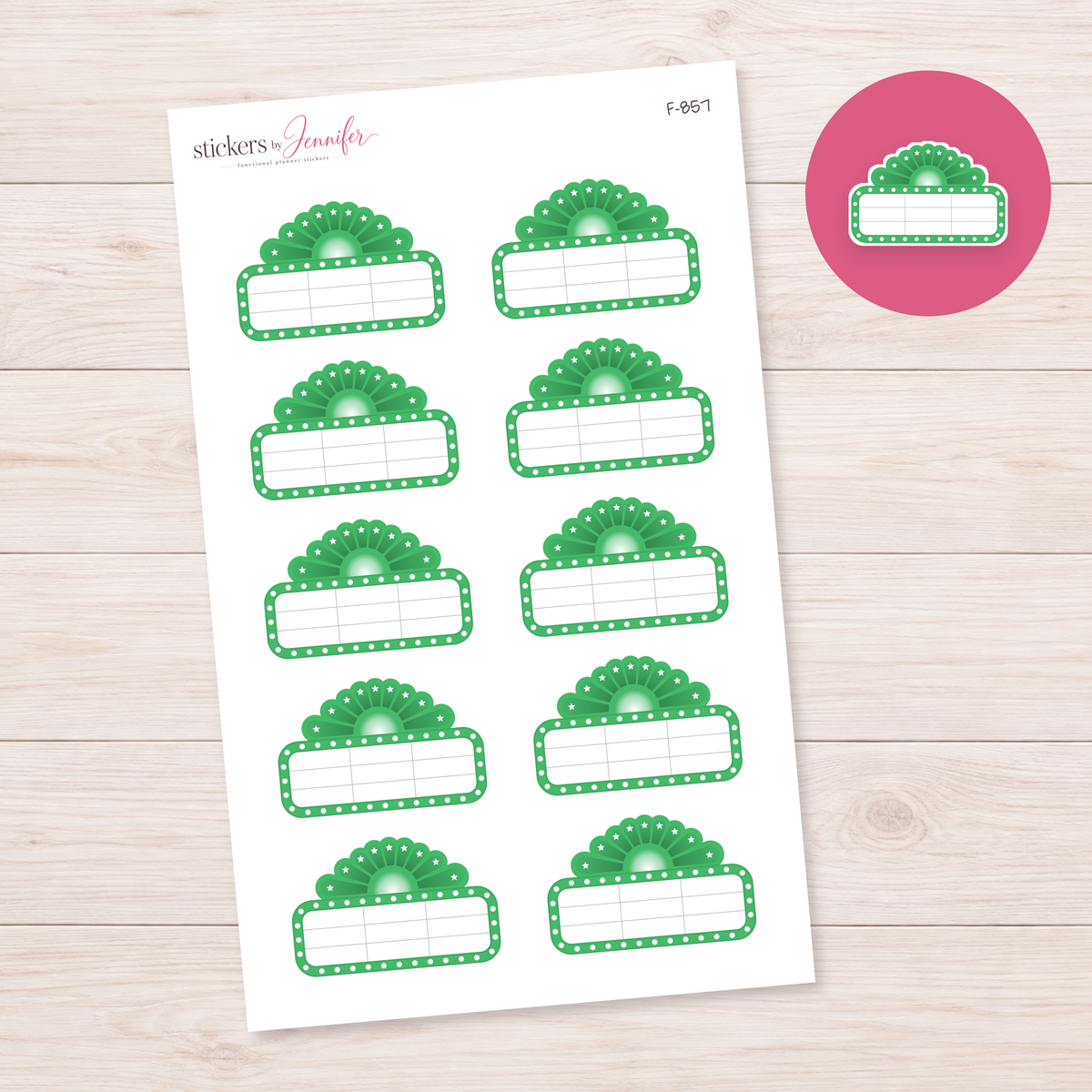Green Marquee Planner Label Planner Stickers | F-857