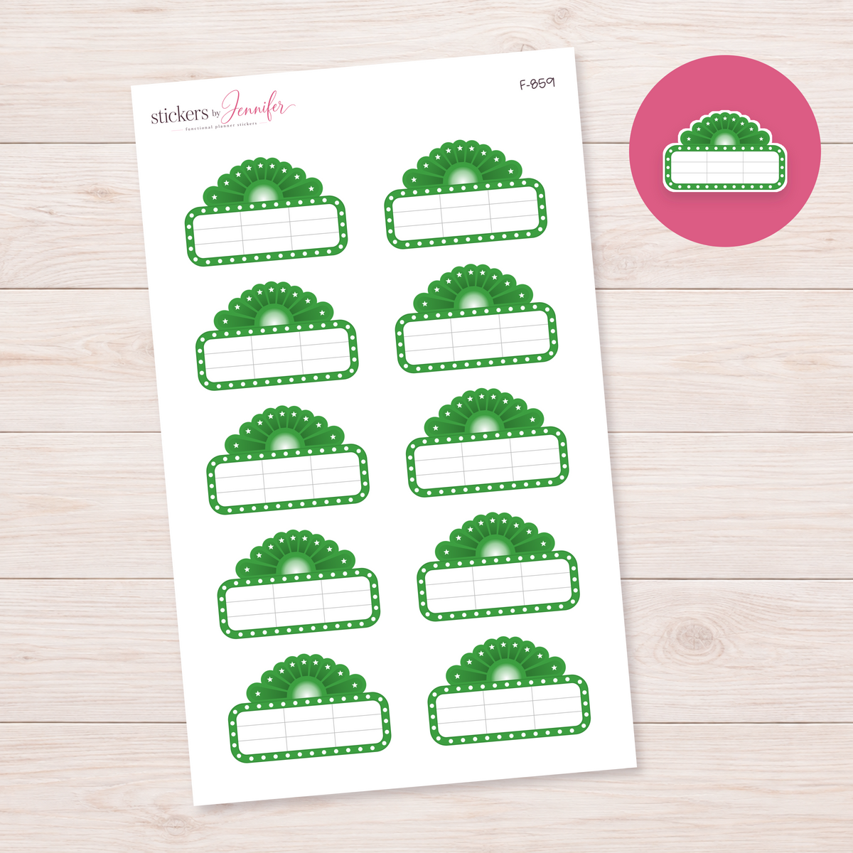 Forest Green Marquee Planner Label Planner Stickers | F-859