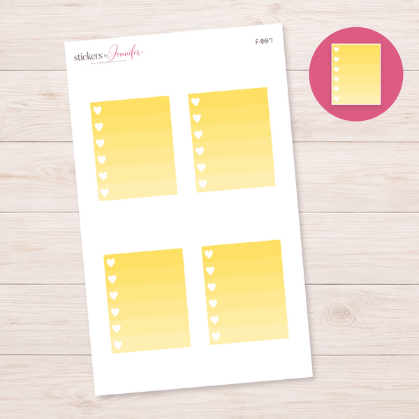Yellow Ombre Heart Task Box Planner Stickers | F-887
