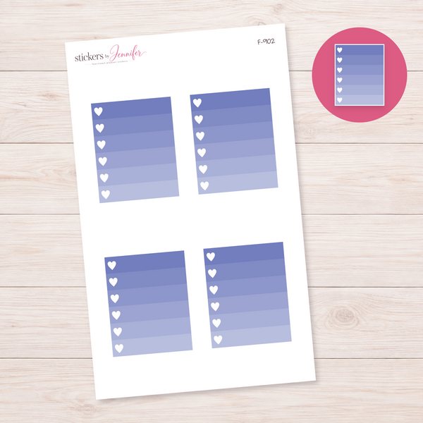 Periwinkle Ombre Heart Task Box Planner Stickers | F-902