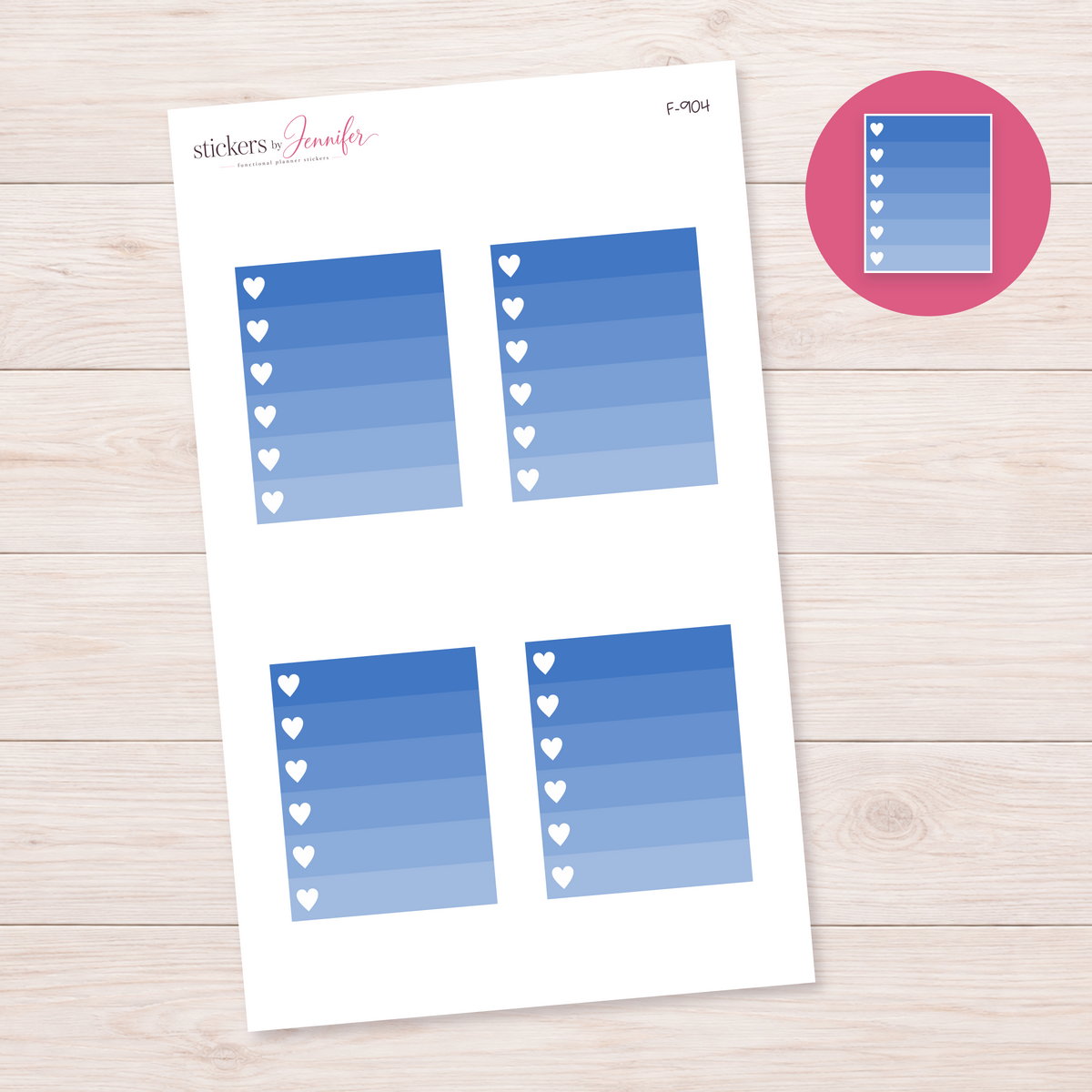 Blue Ombre Heart Task Box Planner Stickers | F-904