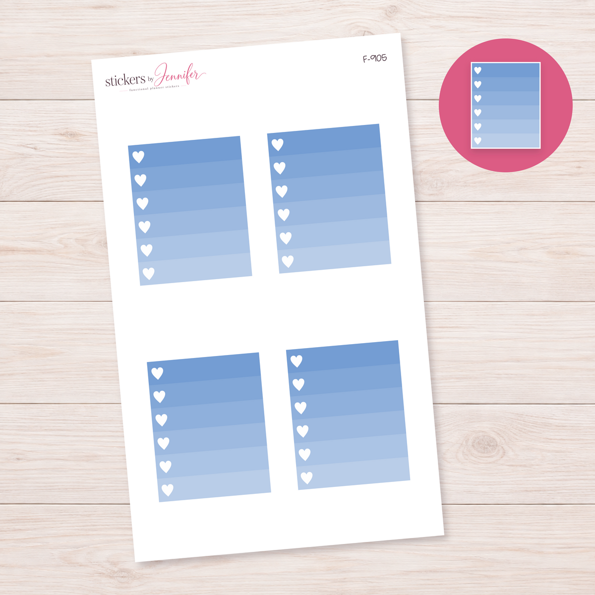 Dusty Blue Ombre Heart Task Box Planner Stickers | F-905