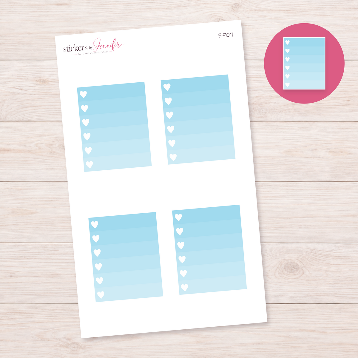 Light Blue Ombre Heart Task Box Planner Stickers | F-907