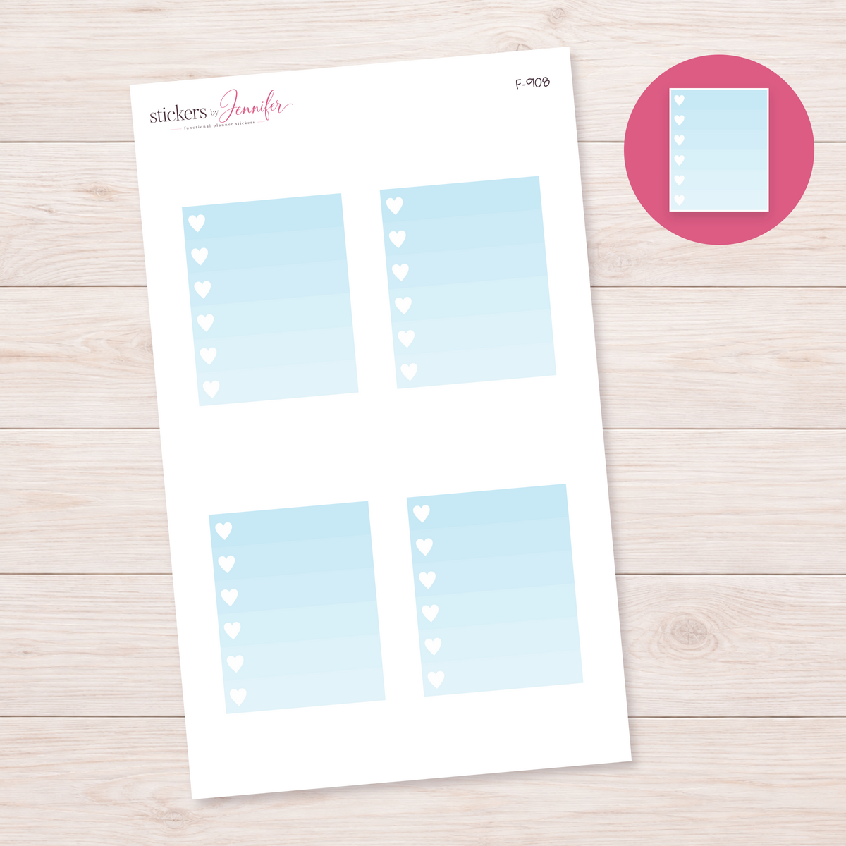 Pale Blue Ombre Heart Task Box Planner Stickers | F-908
