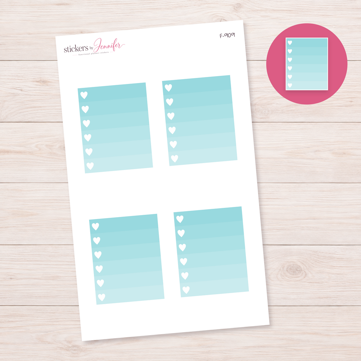 Aqua Ombre Heart Task Box Planner Stickers | F-909