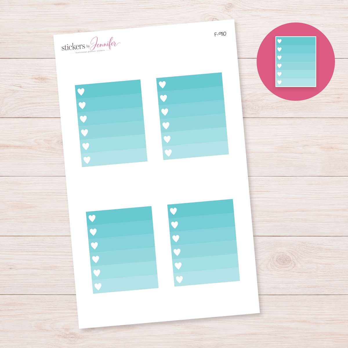 Turquoise Ombre Heart Task Box Planner Stickers | F-910
