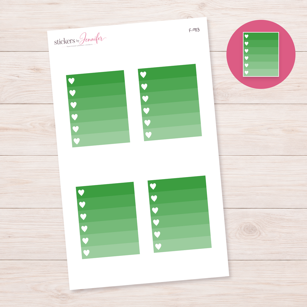 Forest Green Ombre Heart Task Box Planner Stickers | F-913