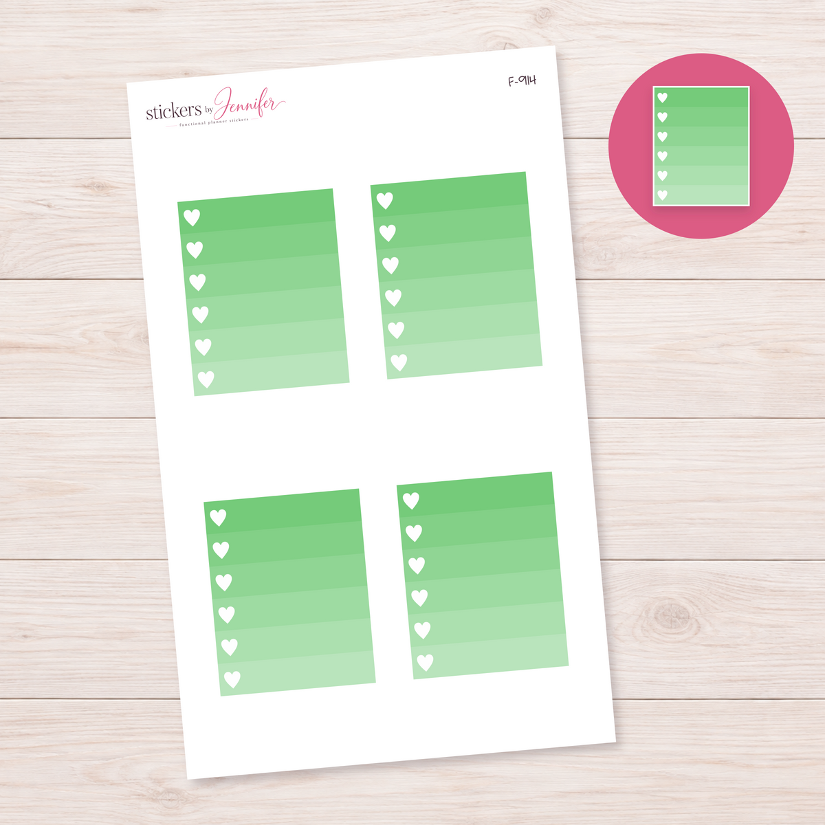 Soft Green Ombre Heart Task Box Planner Stickers | F-914