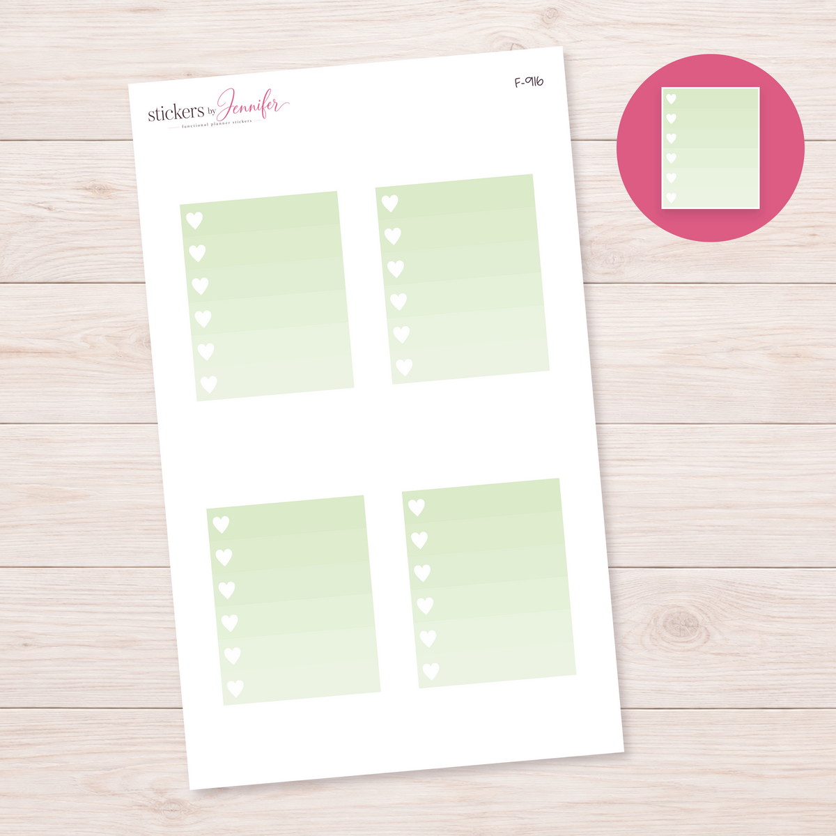 Pale Lime Ombre Heart Task Box Planner Stickers | F-916