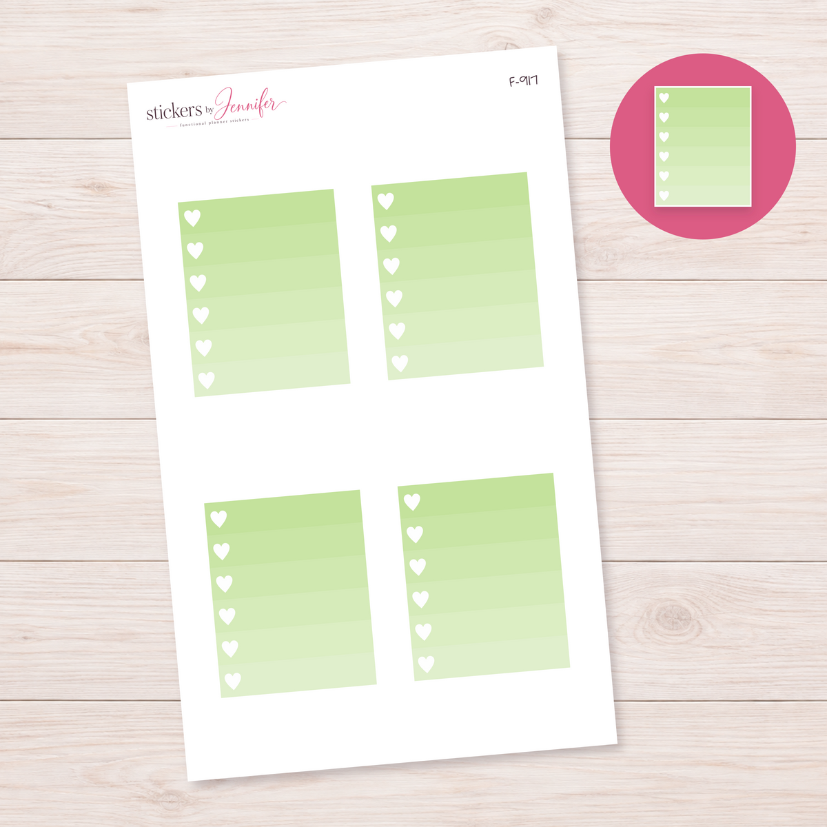 Light Lime Ombre Heart Task Box Planner Stickers | F-917