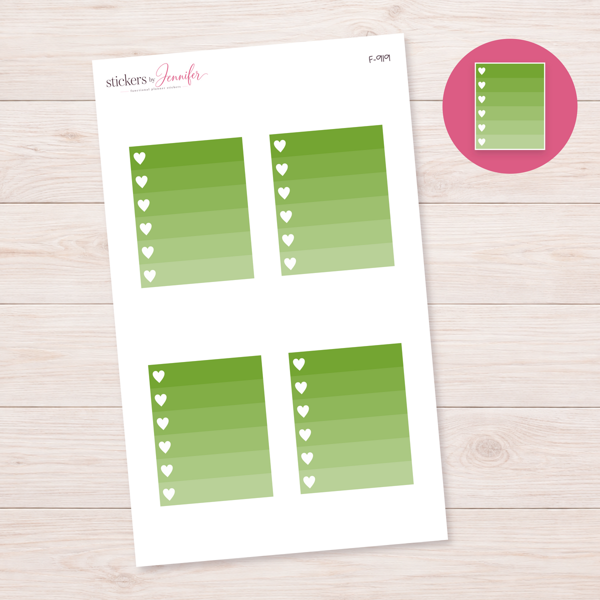 Olive Green Ombre Heart Task Box Planner Stickers | F-919