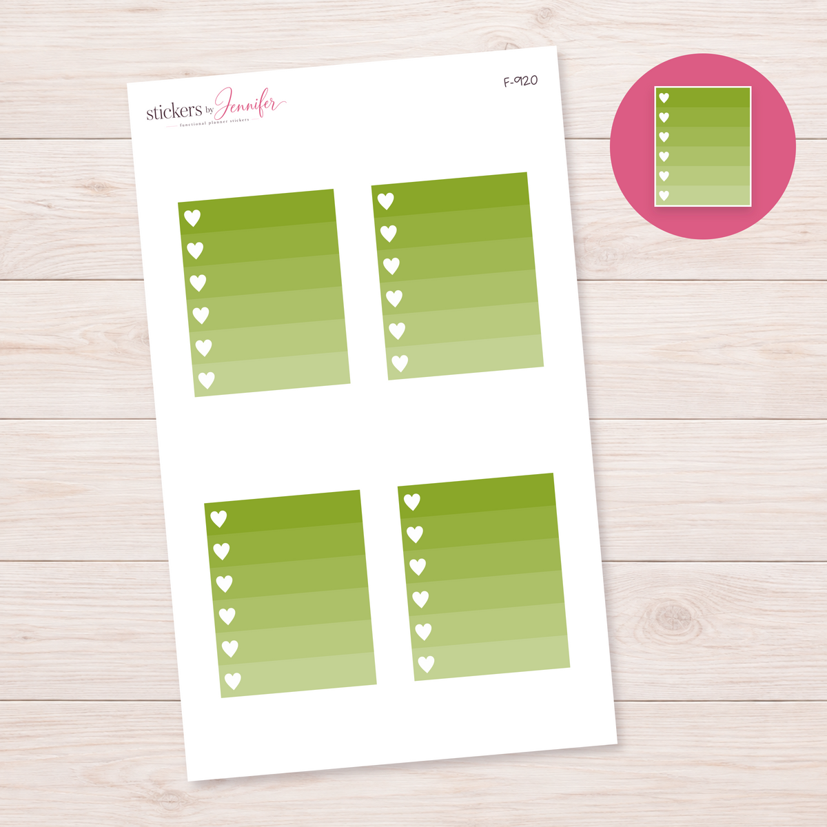 Olive Ombre Heart Task Box Planner Stickers | F-920