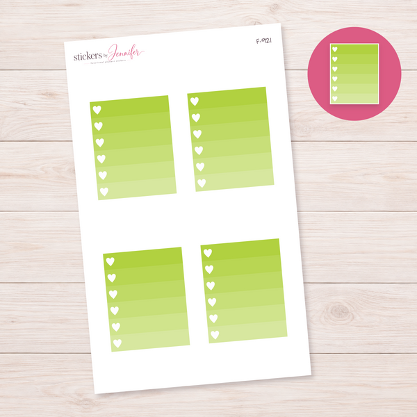 Yellow Green Ombre Heart Task Box Planner Stickers | F-921