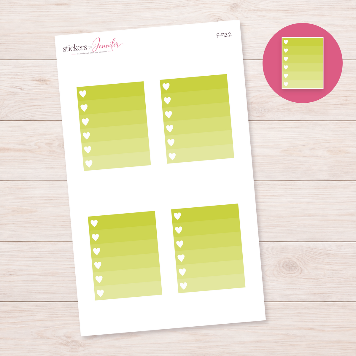 Lime Heart Checklist Planner Stickers | F-922