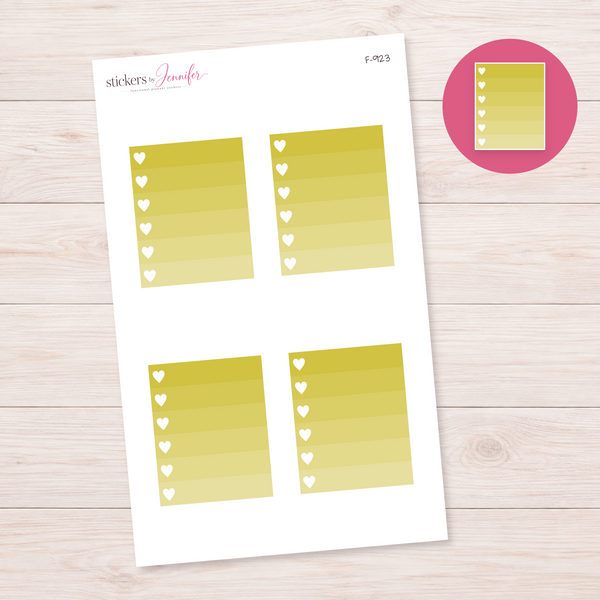 Yellow Ombre Heart Task Box Planner Stickers | F-923