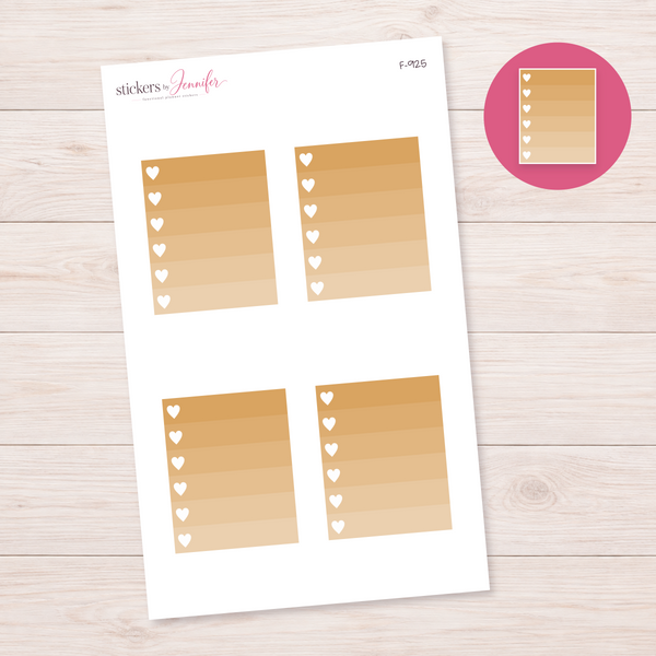 Tan Ombre Heart Task Box Planner Stickers | F-925