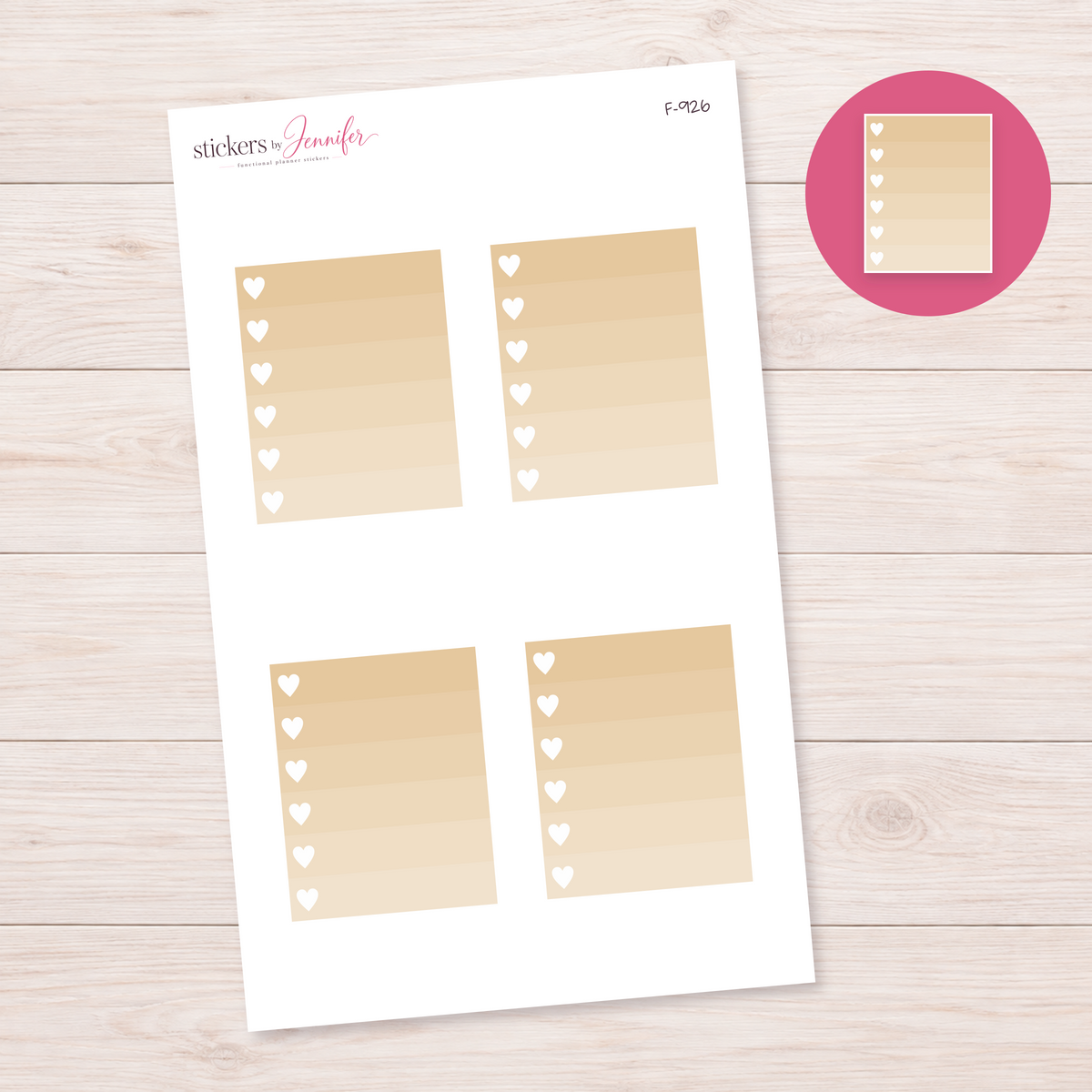 Cream Ombre Heart Task Box Planner Stickers | F-926