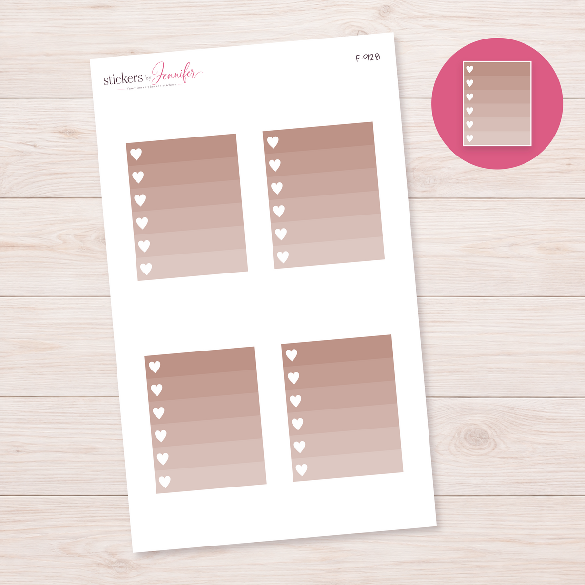 Dusty Rose Ombre Heart Task Box Planner Stickers | F-928