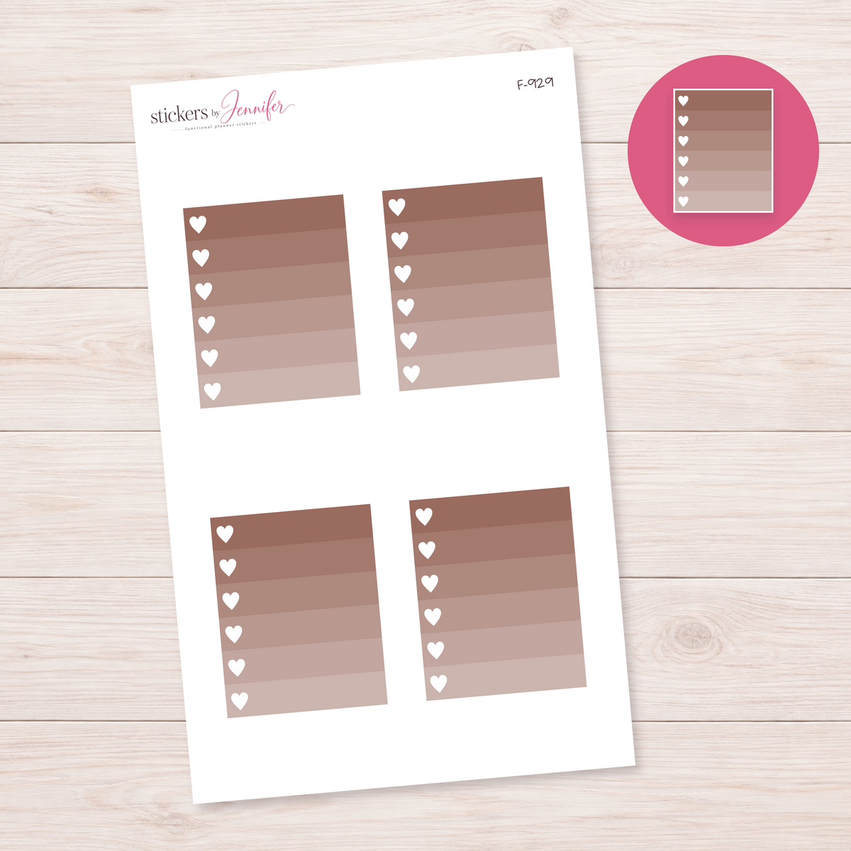 Brown Ombre Heart Task Box Planner Stickers | F-929