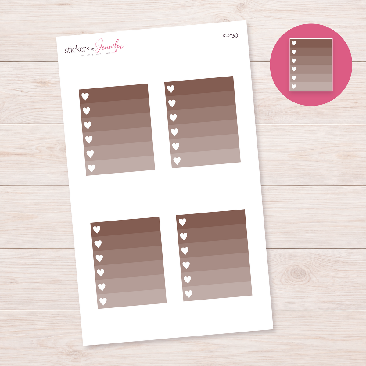Dark Brown Ombre Heart Task Box Planner Stickers | F-930