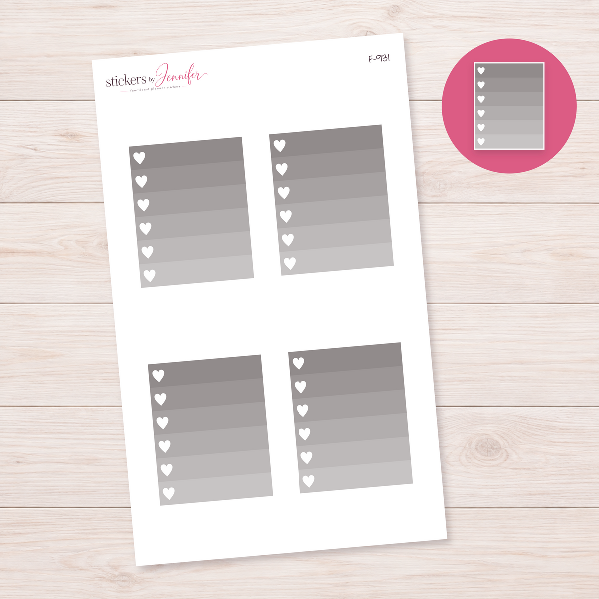 Gray Ombre Heart Task Box Planner Stickers | F-931