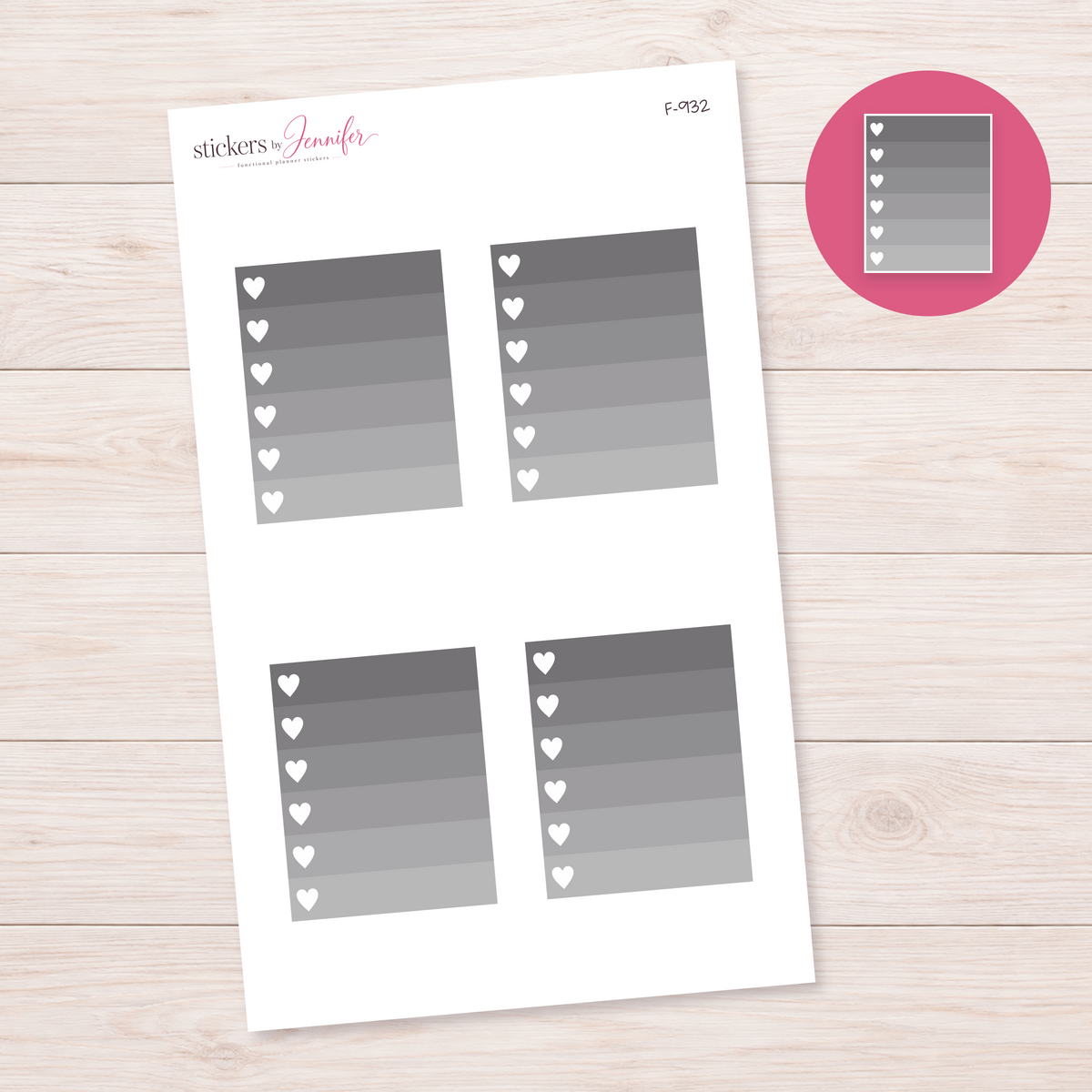 Light Gray Ombre Heart Task Box Planner Stickers | F-932