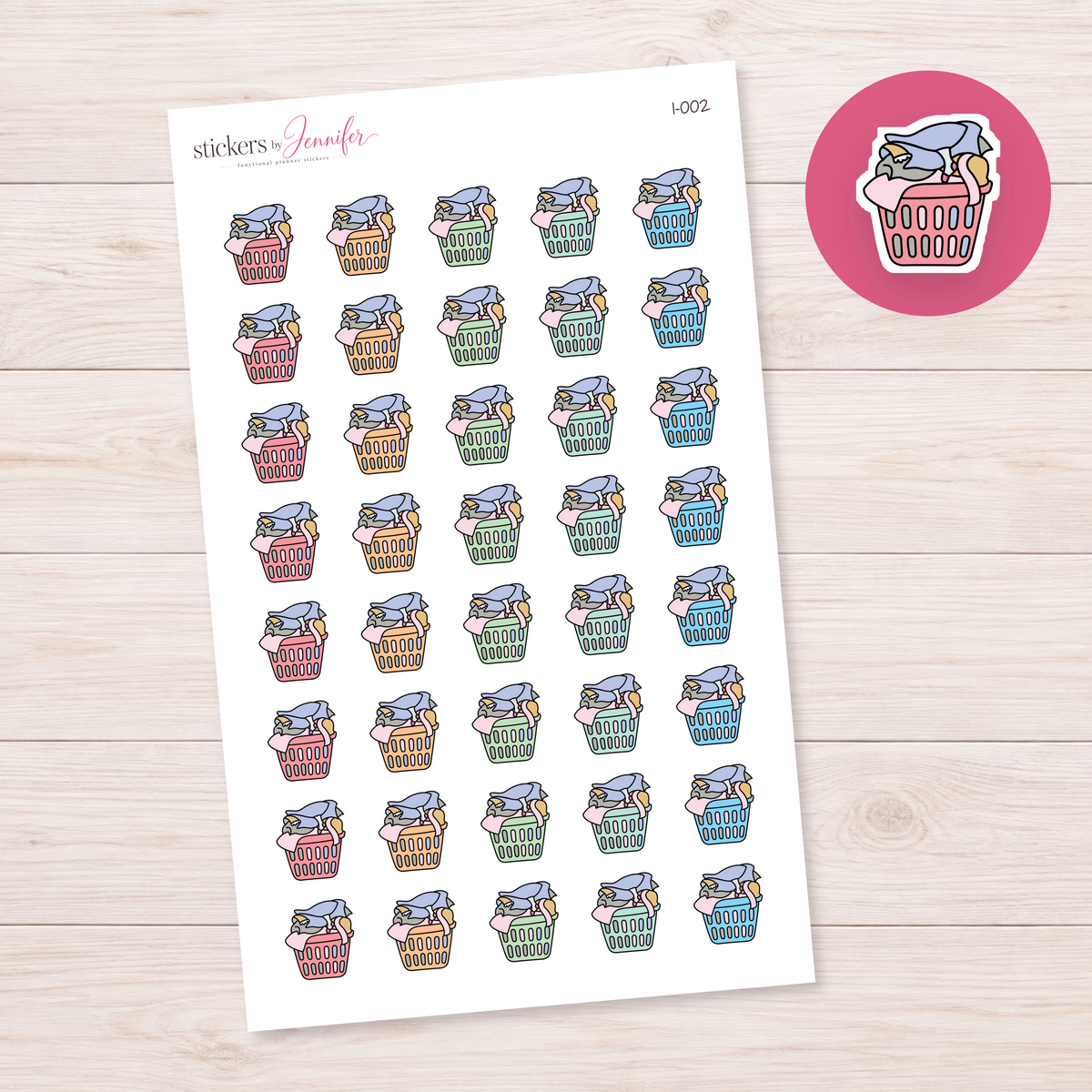 Pink Full Laundry Basket Planner Stickers | I-002