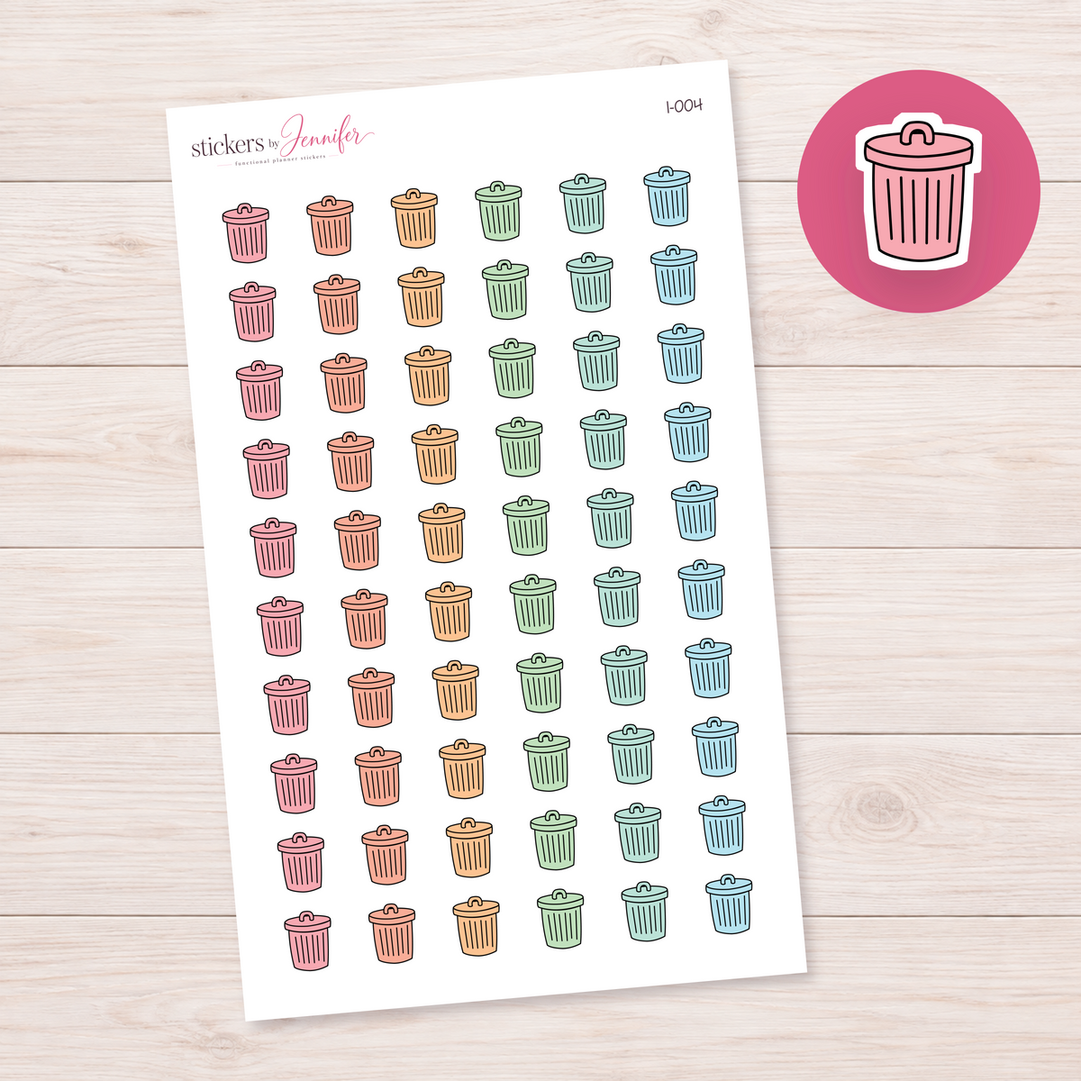 Pink Trash Can Planner Stickers | I-004