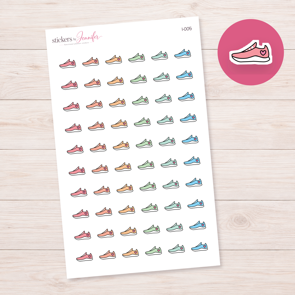 Pink Heart Sneaker Planner Stickers | I-005