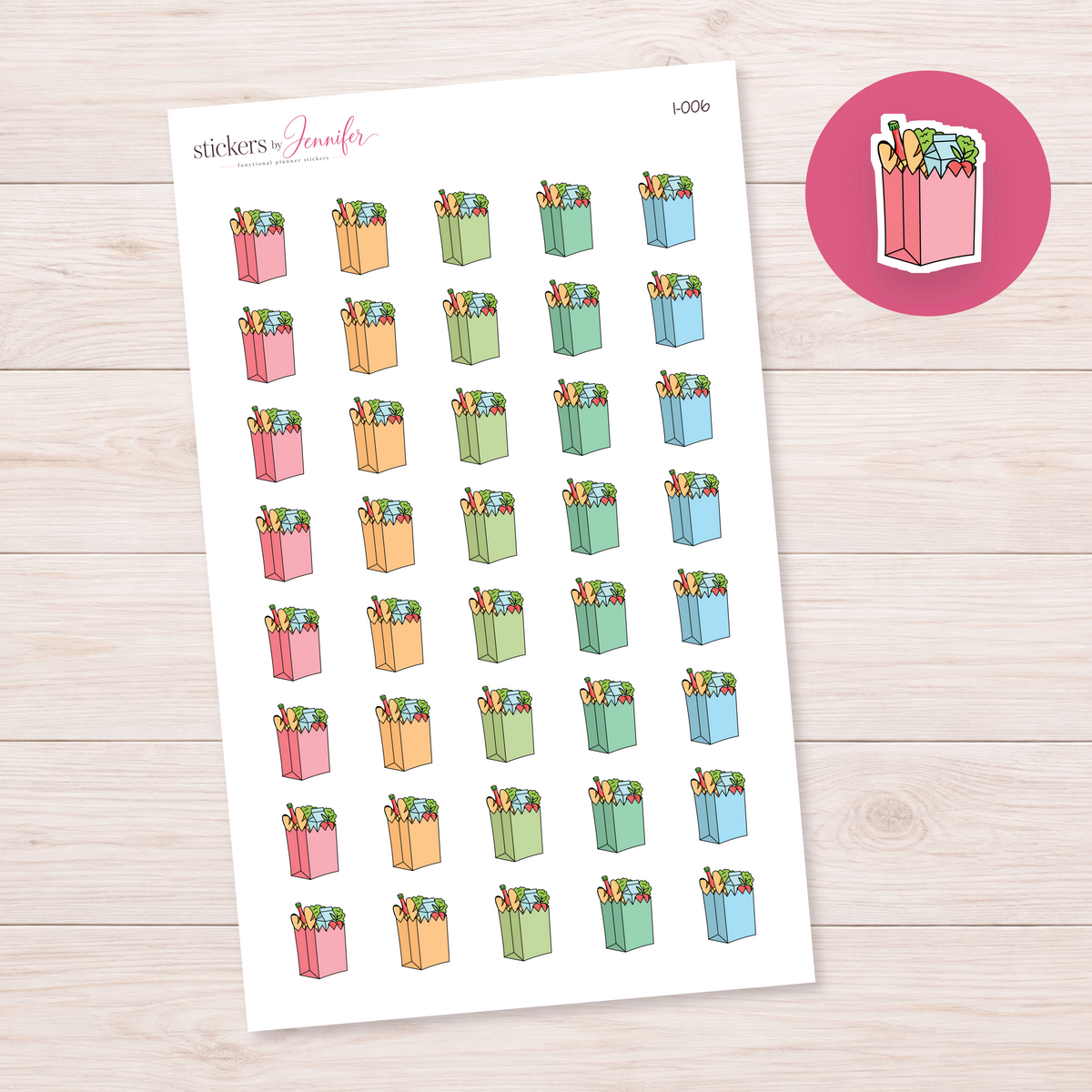 Pink Grocery Bag Planner Stickers | I-006