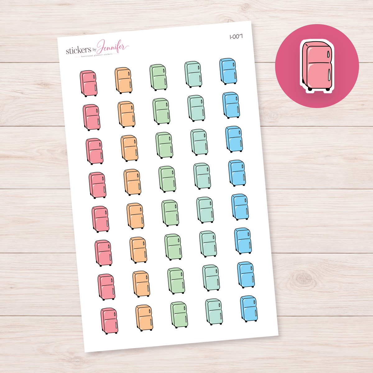 Pink Retro Refrigerator Planner Stickers | I-007