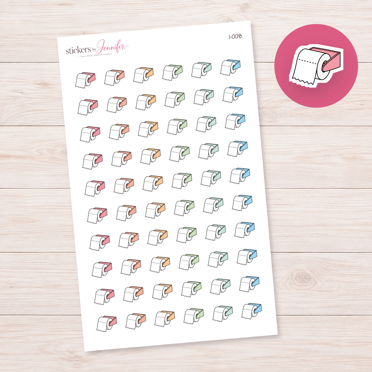 Pink Toilet Paper Holder Planner Stickers | I-008