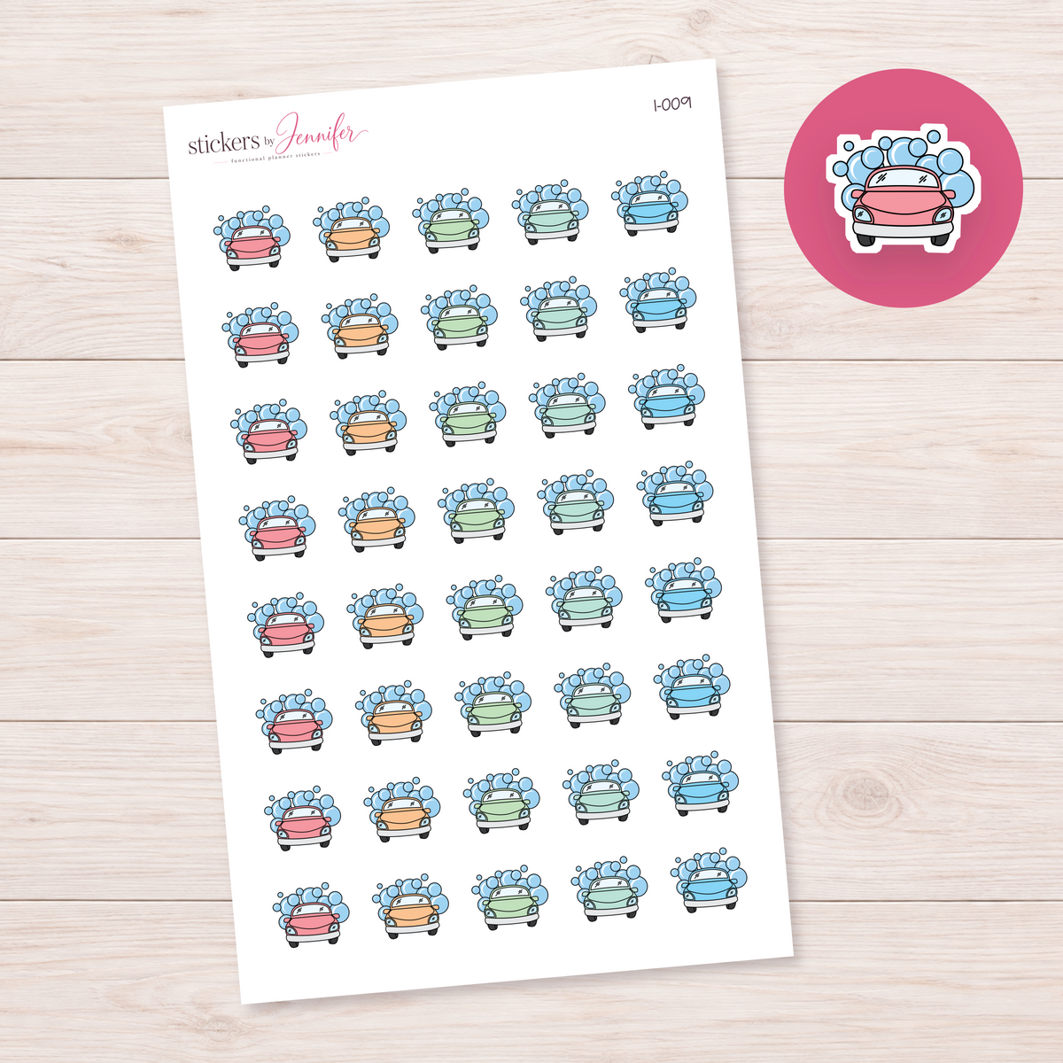 Pink Car Wash Planner Stickers | I-009