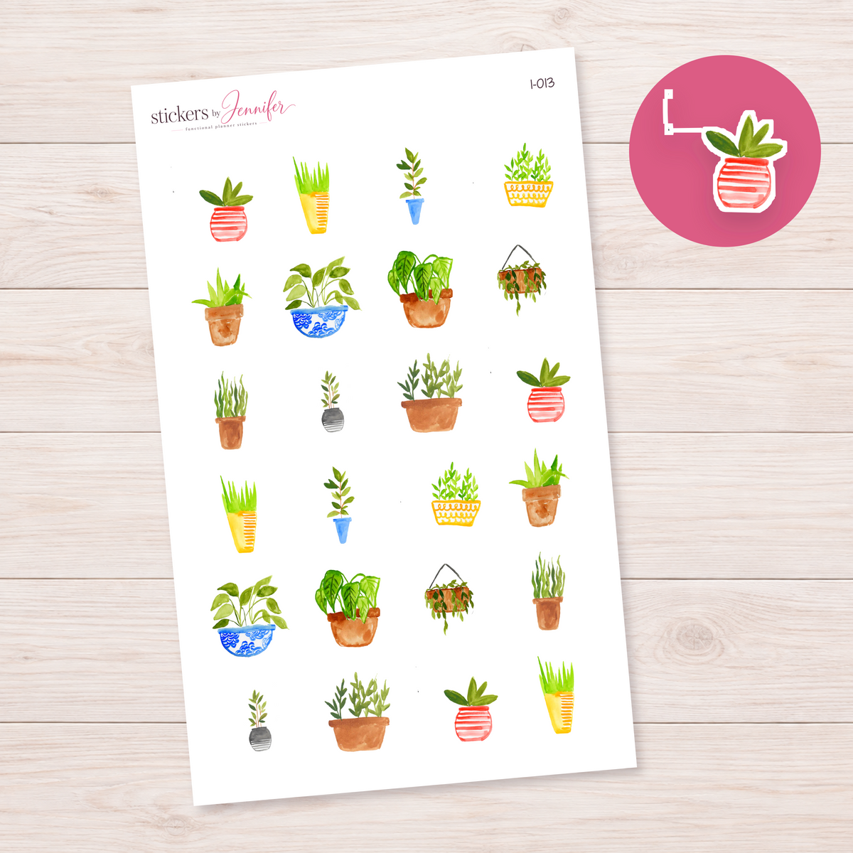 Red Striped Plant Pot Planner Stickers | I-013