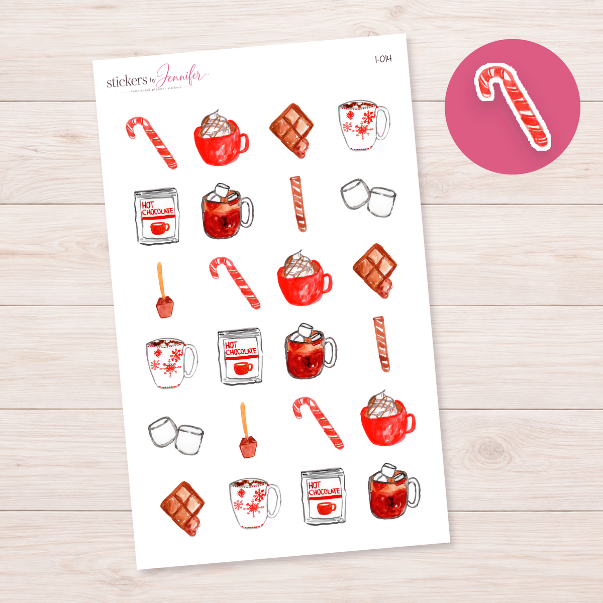 Watercolor Candy Cane Planner Stickers | I-014