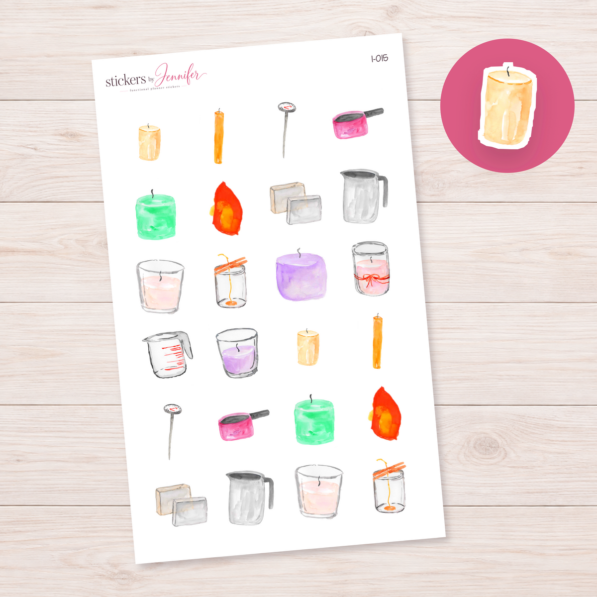Cream Pillar Candle Planner Stickers | I-015