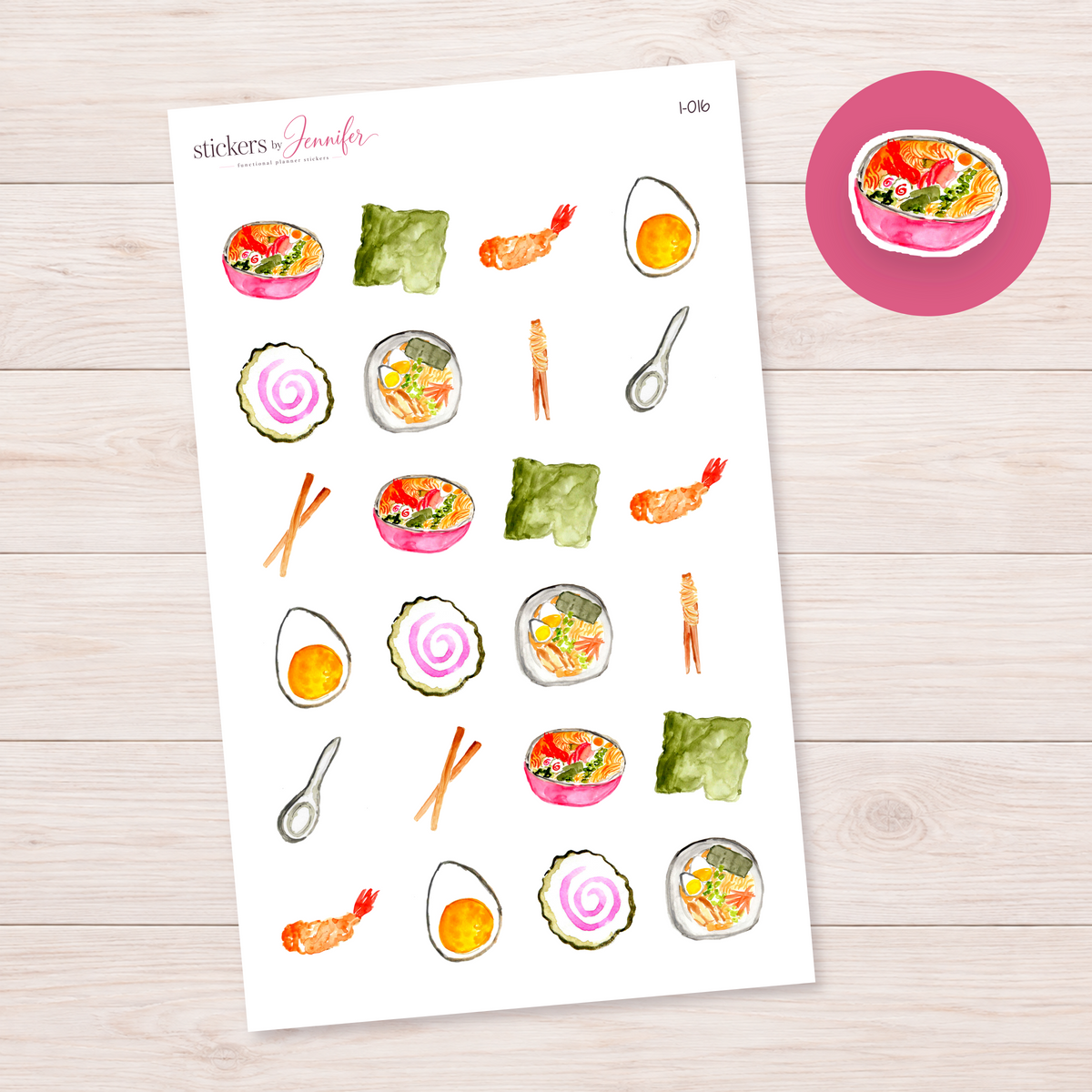 Watercolor Ramen Bowl Planner Stickers | I-016