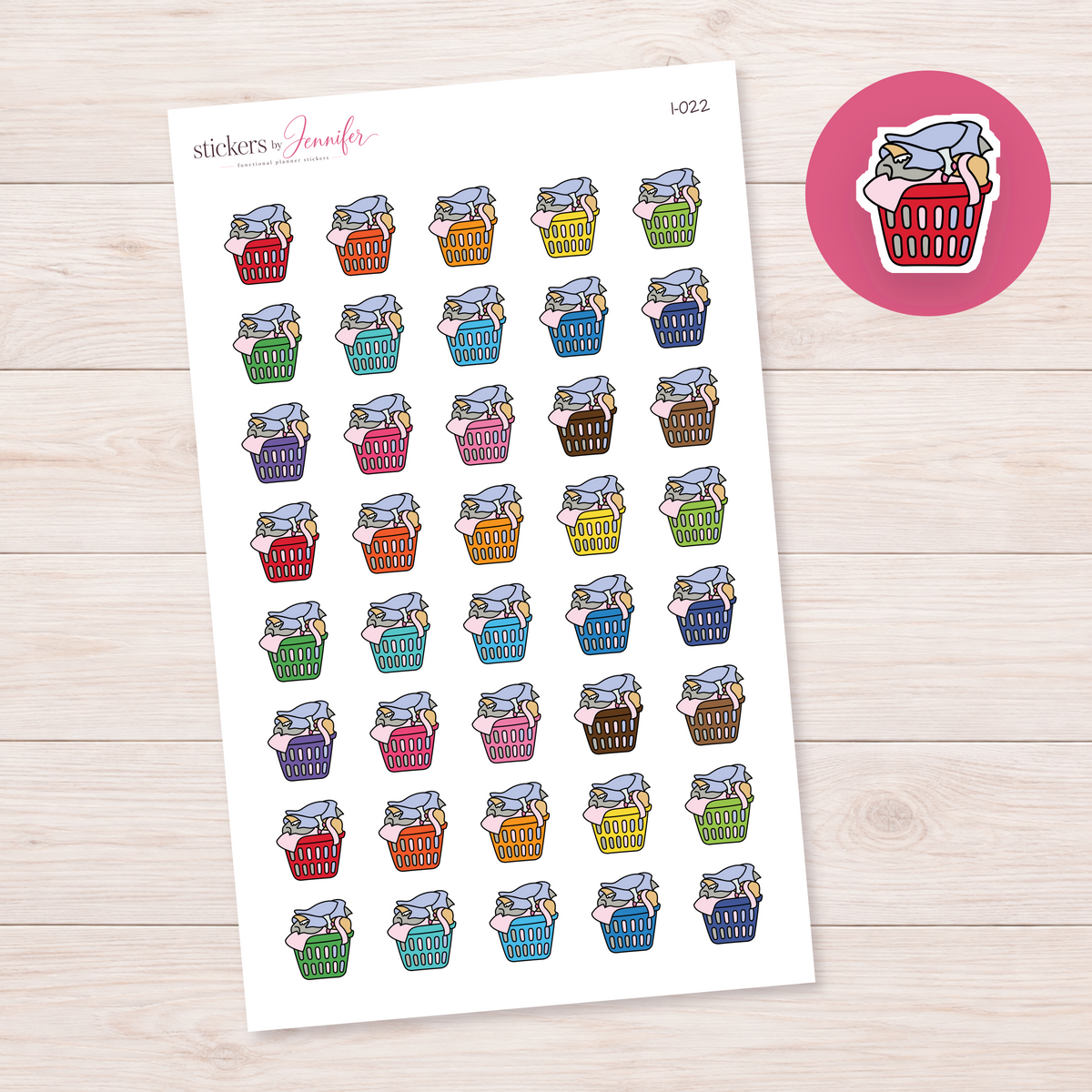 Red Full Laundry Basket Planner Stickers | I-022