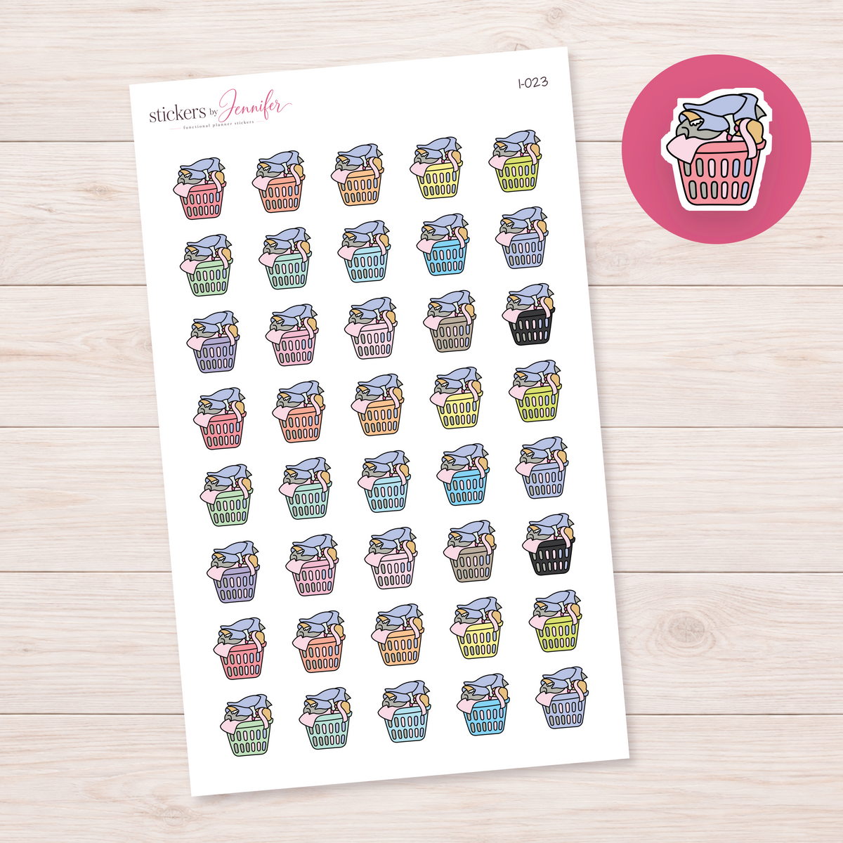 Pink Clothes Basket Planner Stickers | I-023
