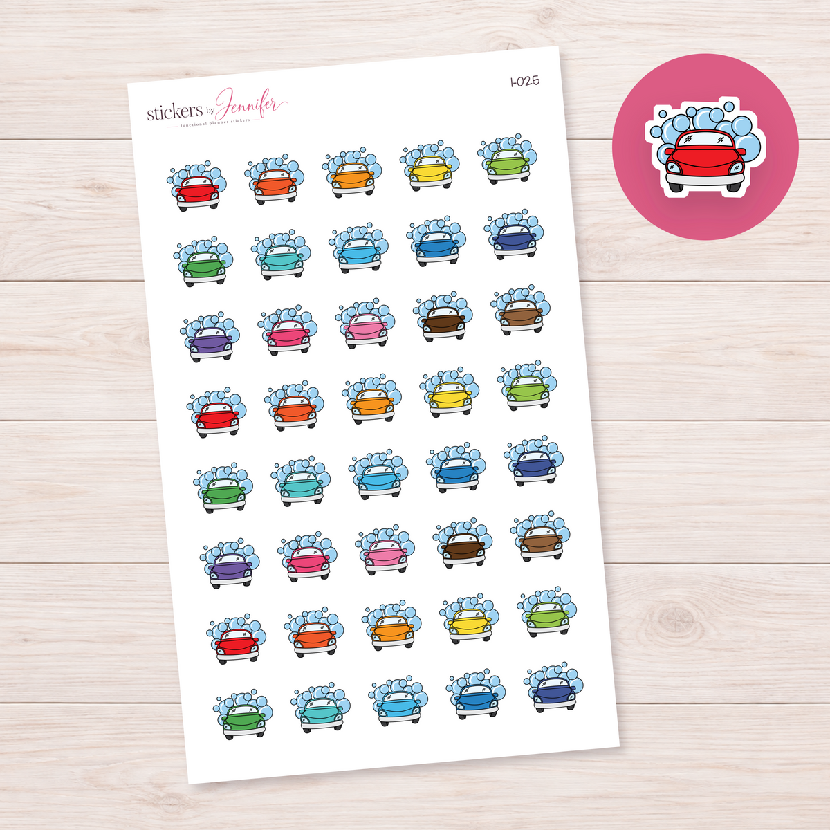 Red Bubbly Car Wash Planner Stickers | I-025