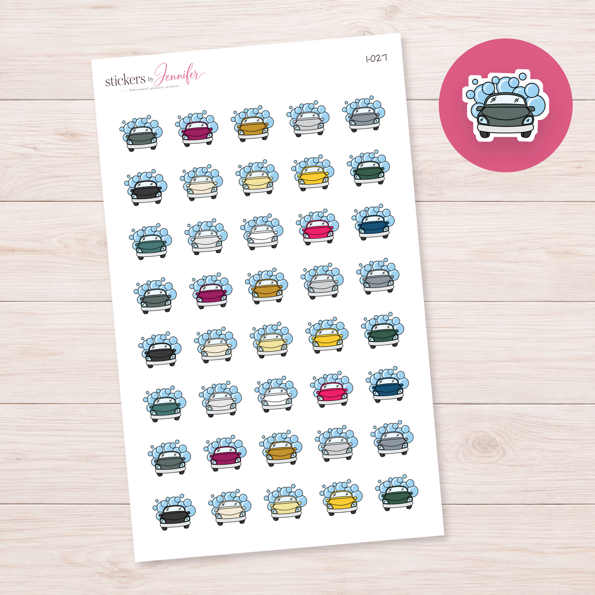 Gray Bubbly Car Wash Planner Stickers | I-027