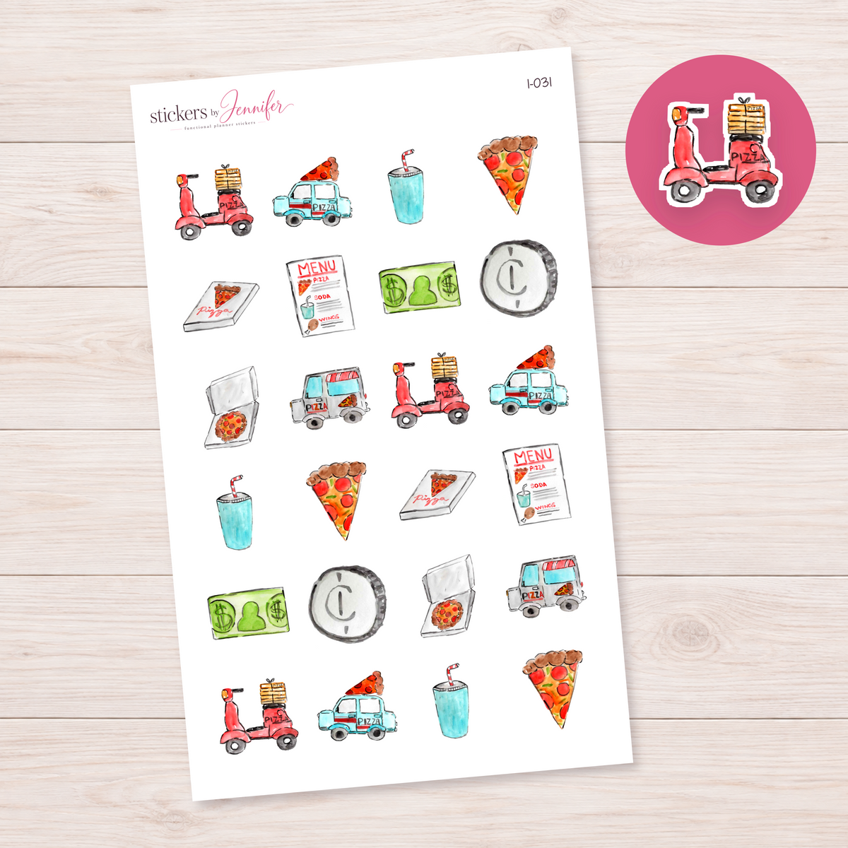 Pizza Delivery Scooter Planner Stickers | I-031