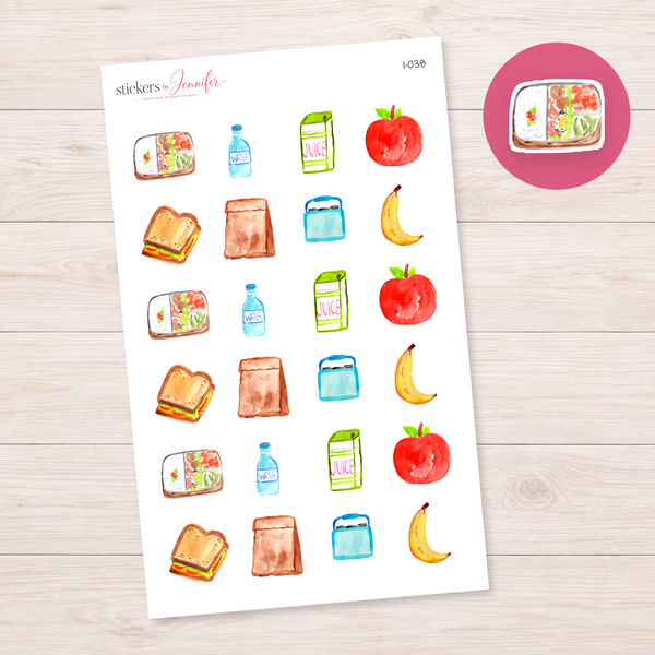 Watercolor Bento Lunch Planner Stickers | I-038