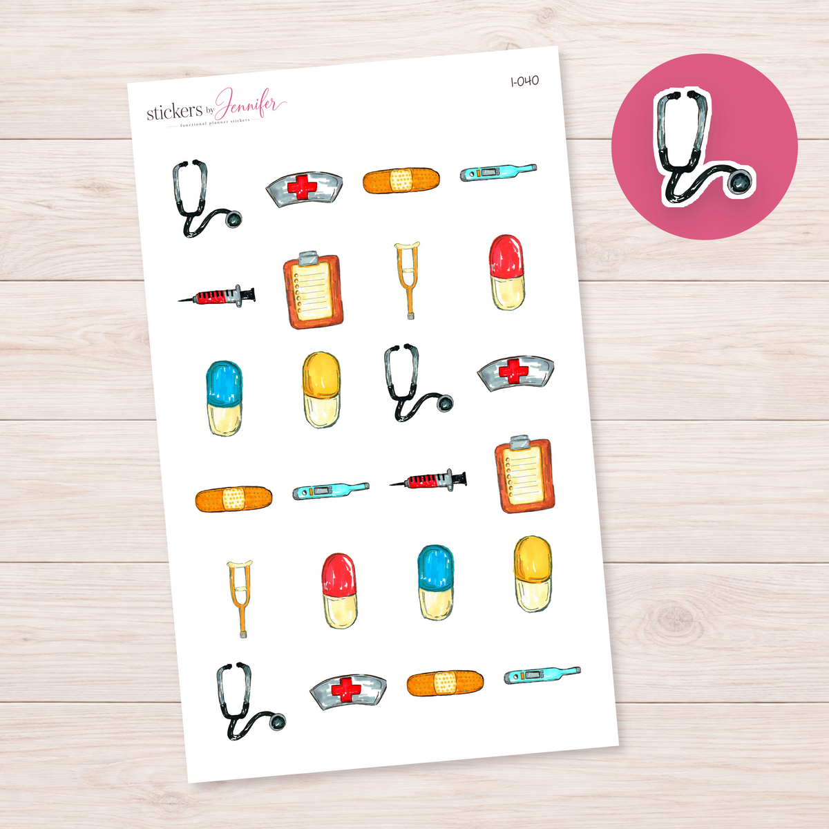 Watercolor Stethoscope Planner Stickers | I-040